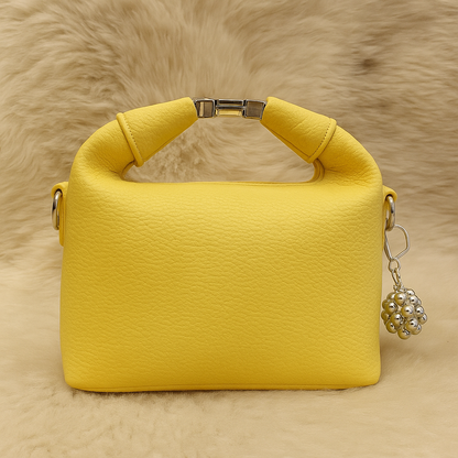 Trendy Yellow Soft-Texture Sling Bag with Metal Logo & Designer Charm Accent