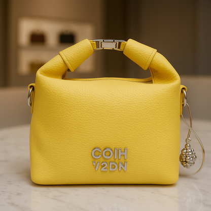 Trendy Yellow Soft-Texture Sling Bag with Metal Logo & Designer Charm Accent