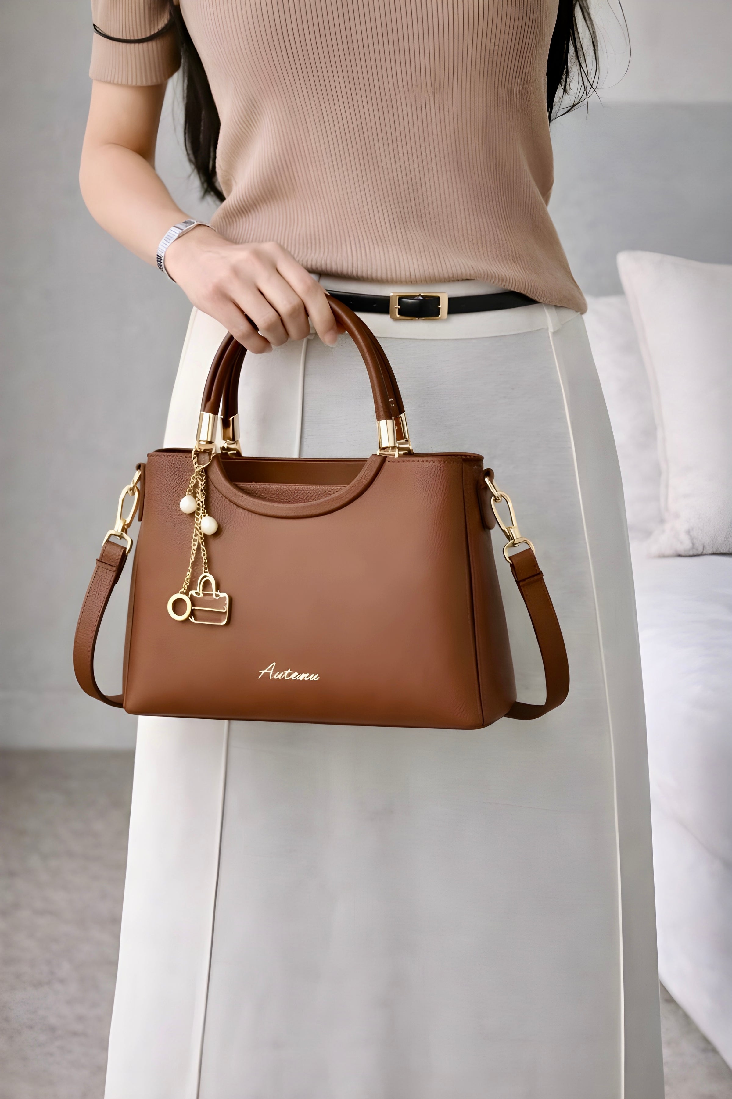 YARI Caramel Luxe Top Handle Satchel