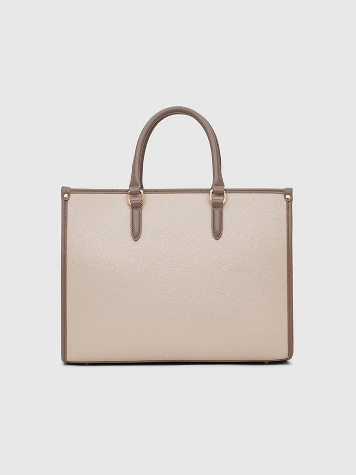YARI Classic Beige Structured Tote Handbag with Detachable Strap