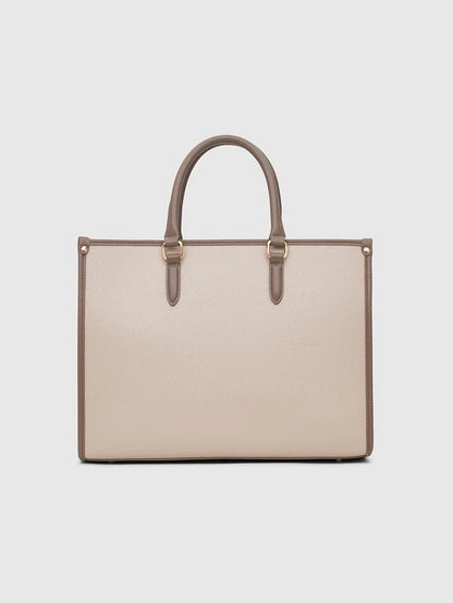 YARI Classic Beige Structured Tote Handbag with Detachable Strap
