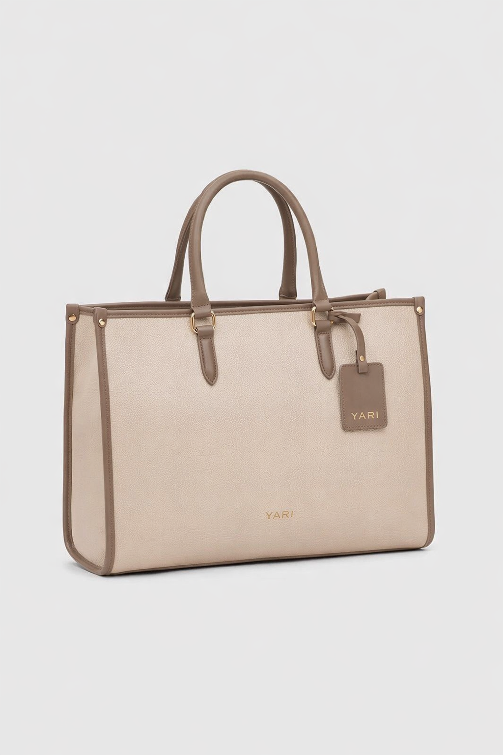 YARI Classic Beige Structured Tote Handbag with Detachable Strap