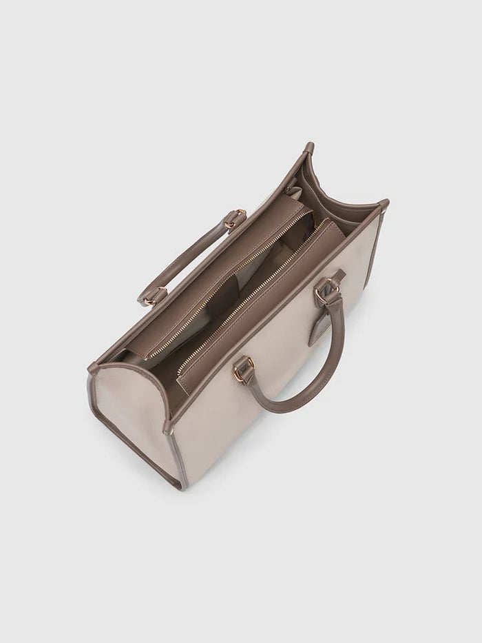 YARI Classic Beige Structured Tote Handbag with Detachable Strap