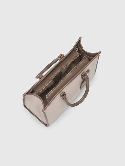 YARI Classic Beige Structured Tote Handbag with Detachable Strap