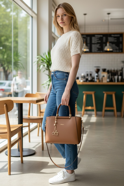Caramel Charm Luxe Structured Satchel