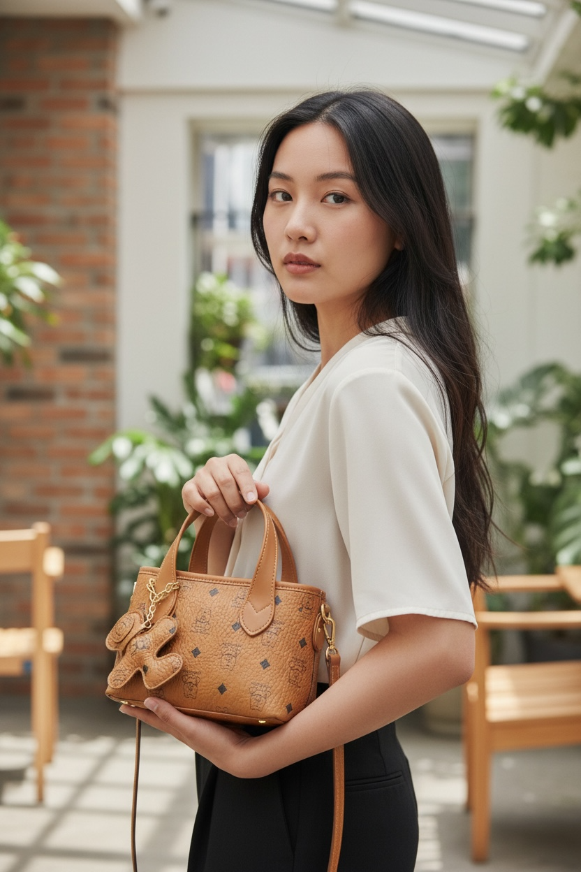 Caramel Teddy Monogram Mini Satchel