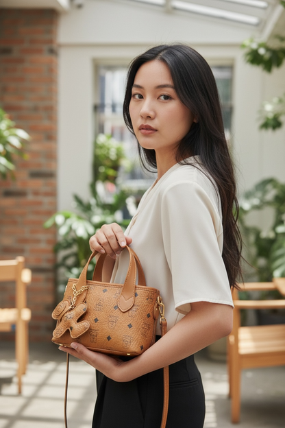 Caramel Teddy Monogram Mini Satchel