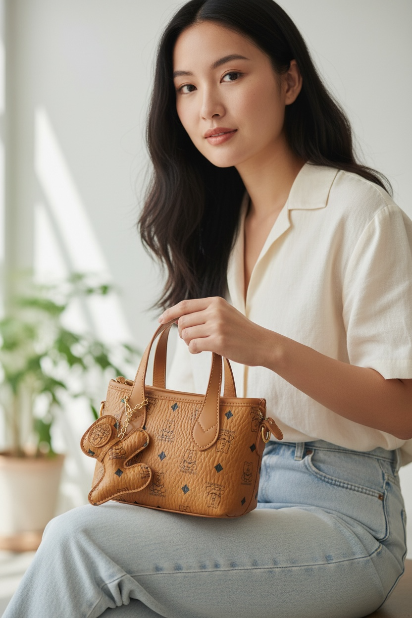 Caramel Teddy Monogram Mini Satchel