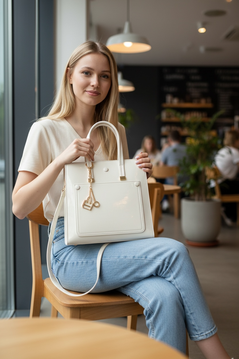 YARI Ivory Grace Structured Satchel Handbag