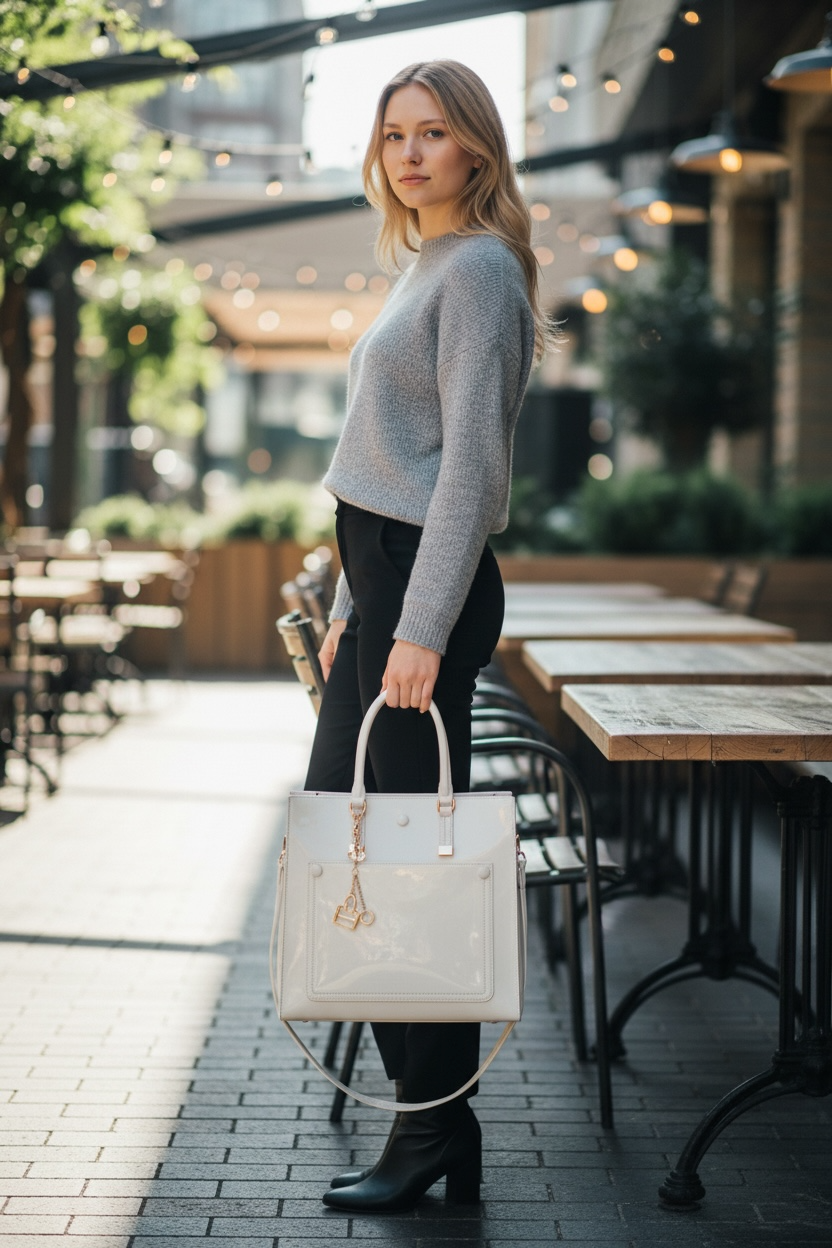 YARI Ivory Grace Structured Satchel Handbag