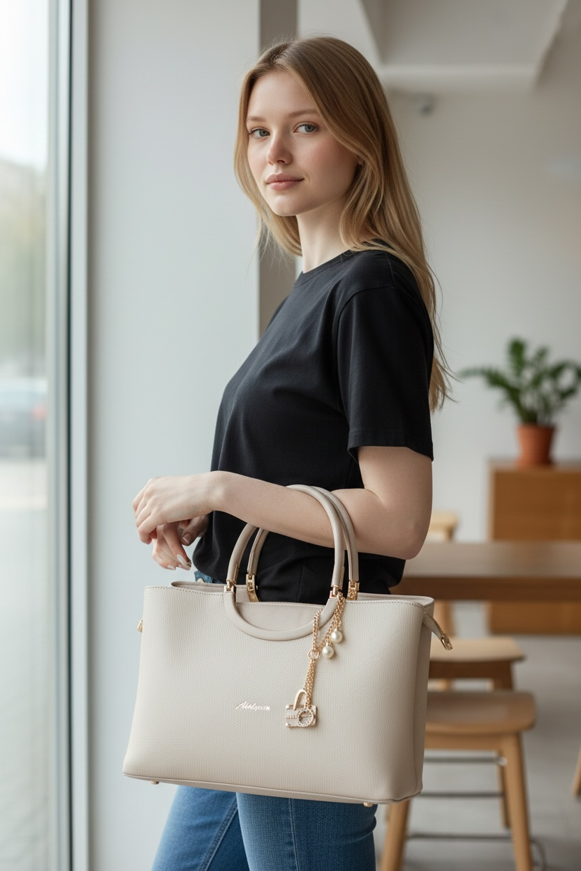 Celestia Ivory Luxe Charm Tote