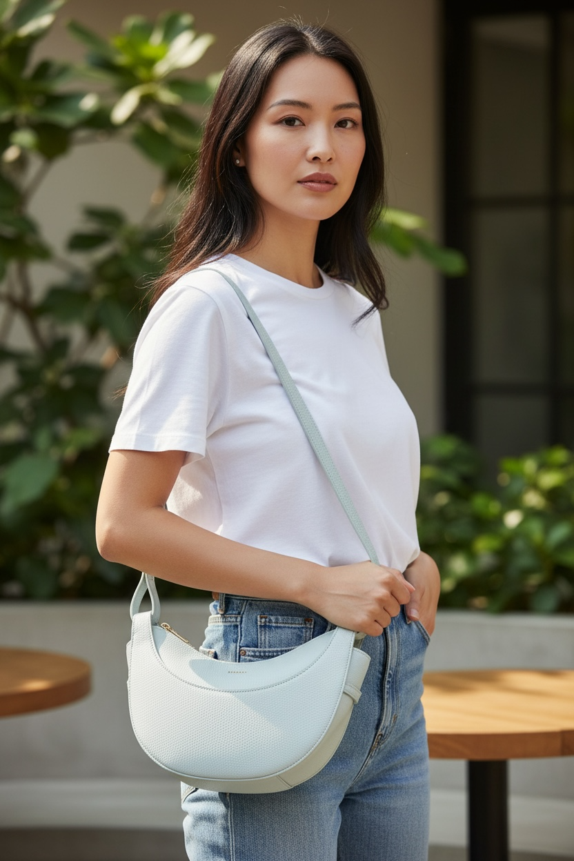 Azure Grace Crescent Shoulder Bag