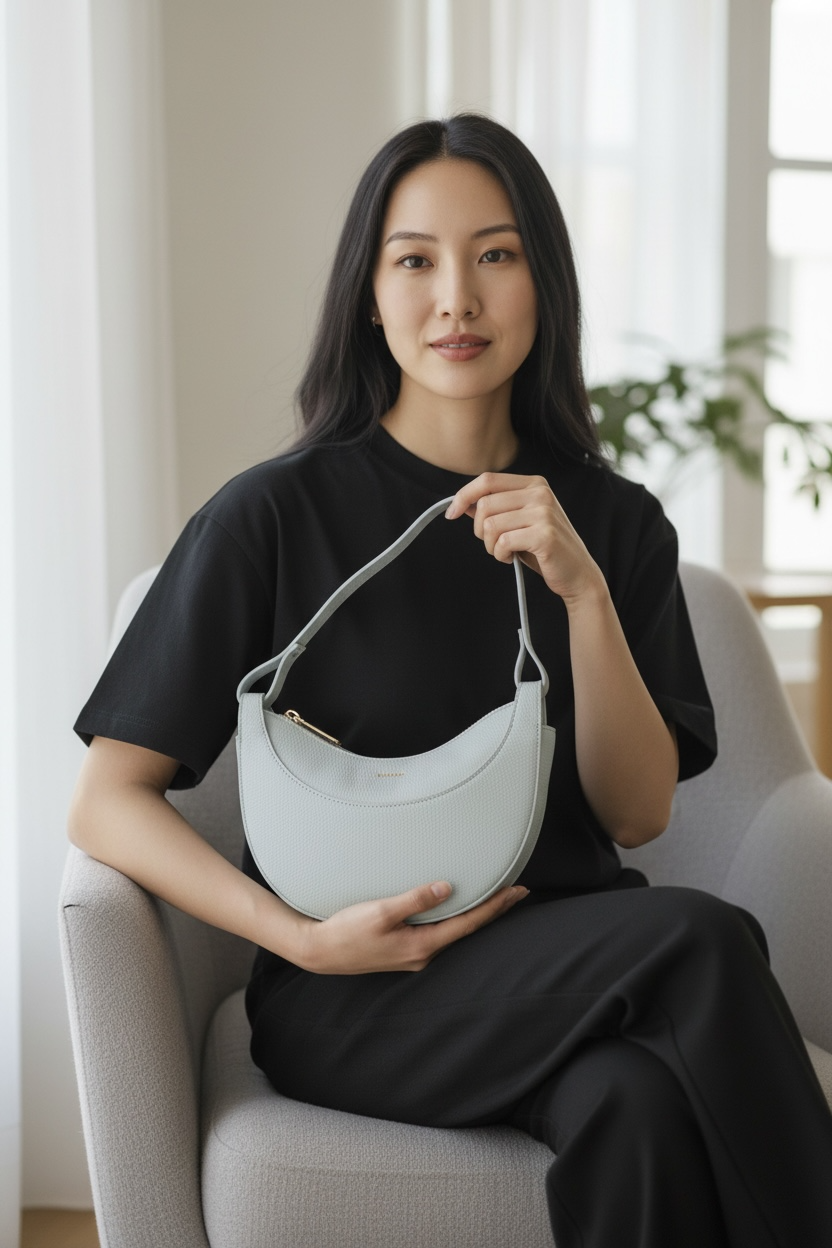 Azure Grace Crescent Shoulder Bag