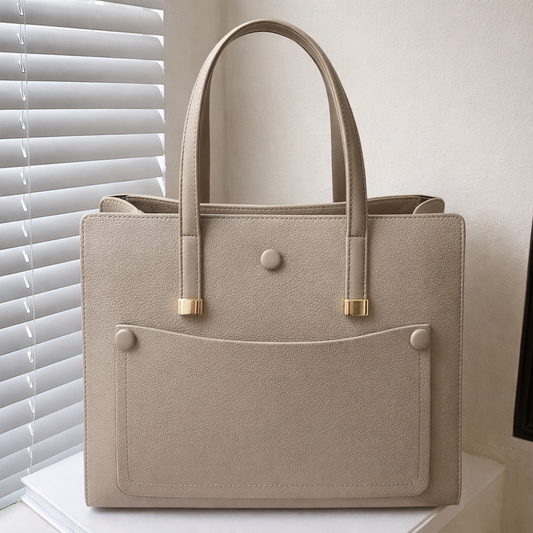 Luxe Minimal Taupe Structured Tote Bag