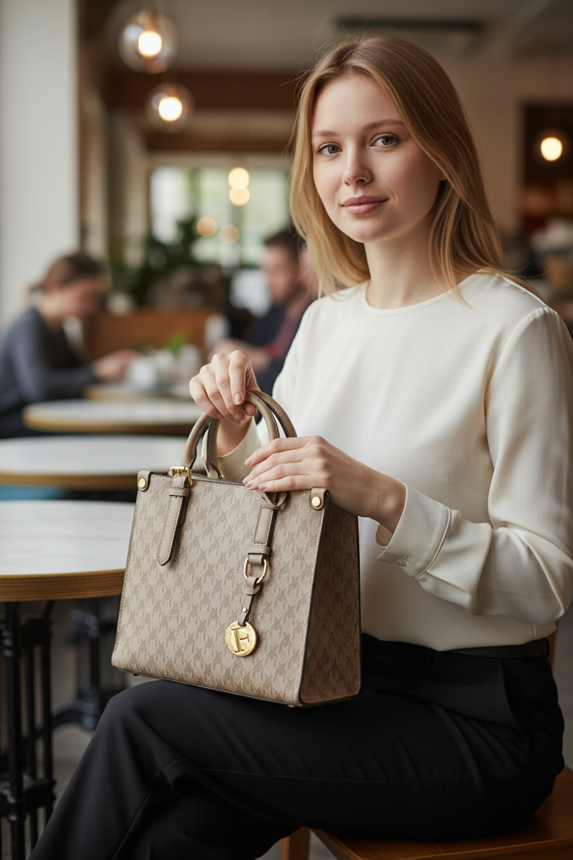 Beige Monogram Classic Structured Tote