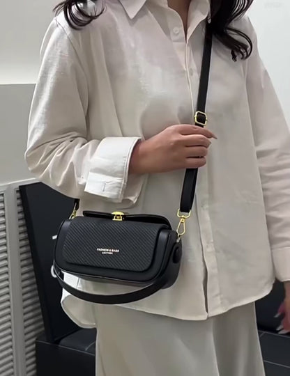 Black Textured Vegan Leather Barrel Top Hand Bag
