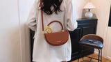 Black Vegan Leather Half-Moon Top Hand Bag