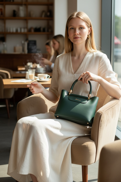 YARI Luxe Emerald Structured Top Handle Bag
