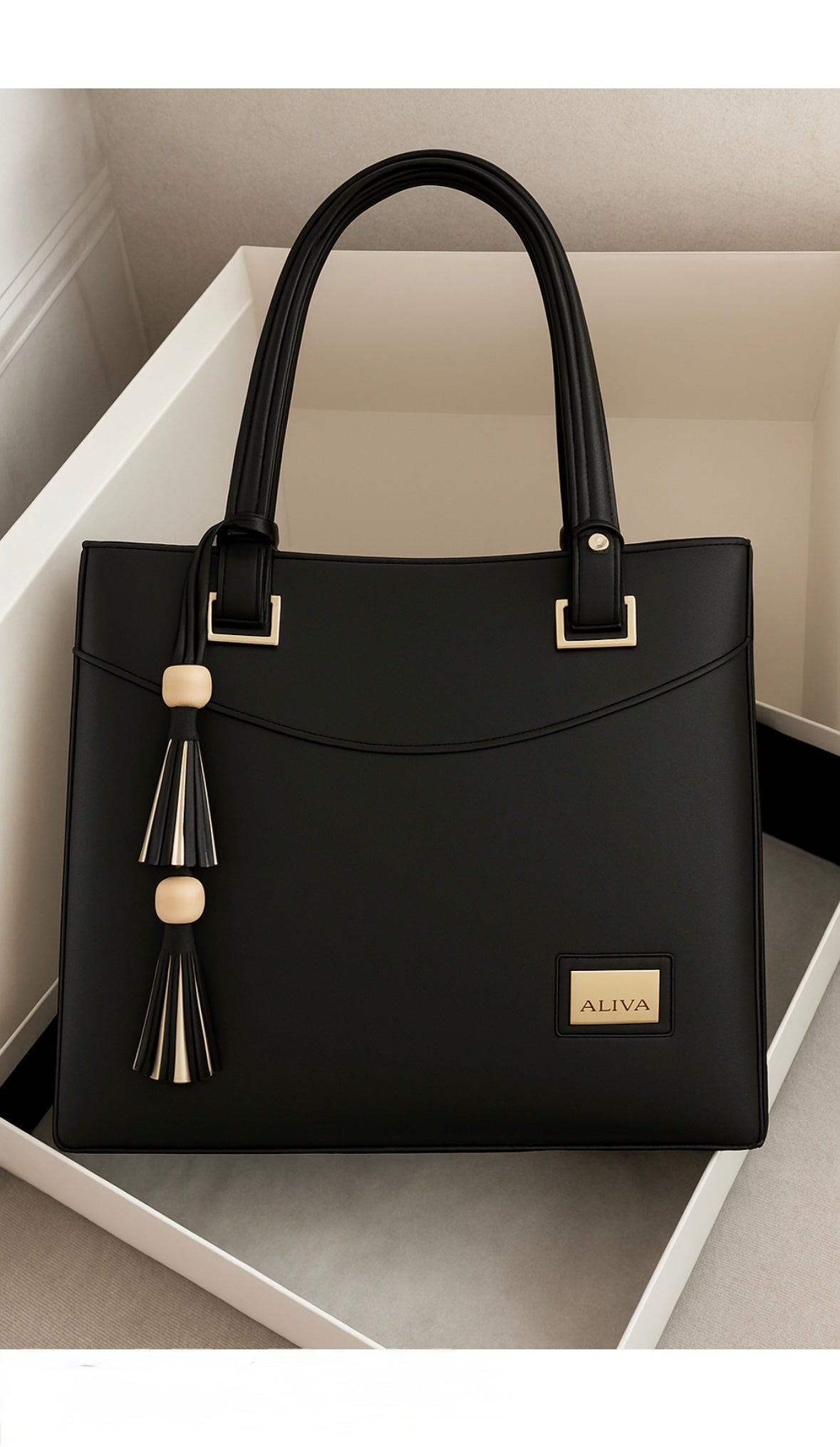 Black Artificial Leather Tote Bag For Women