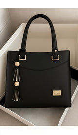 Black Artificial Leather Tote Bag For Women