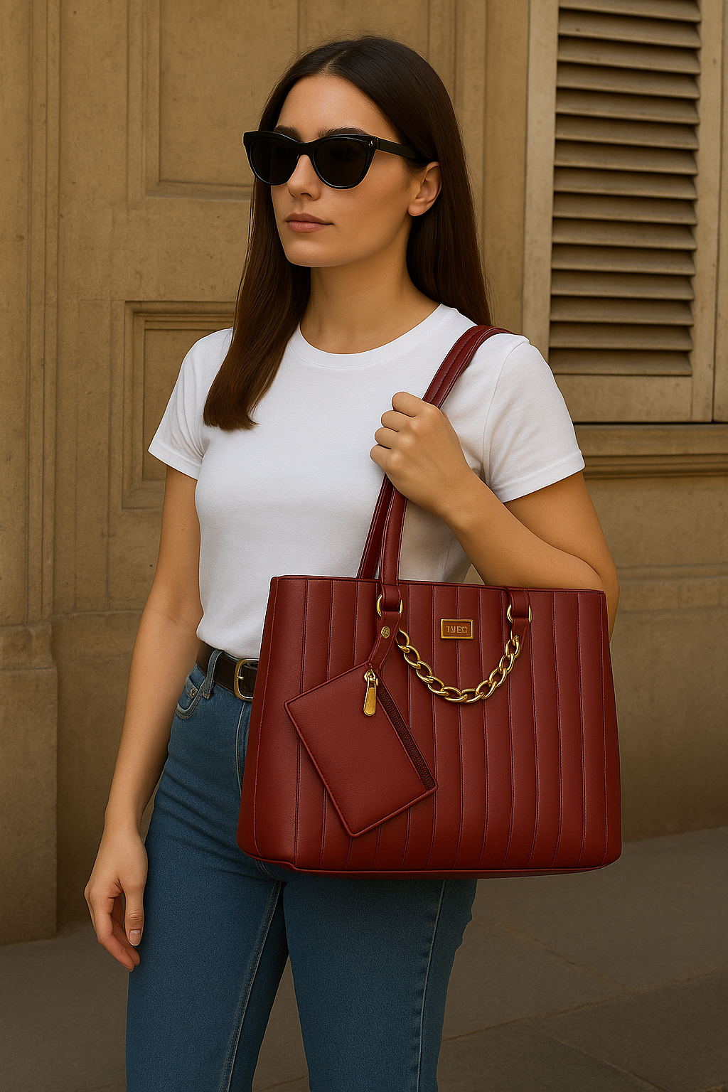Maroon Genuine Leather Tote Bag For Women