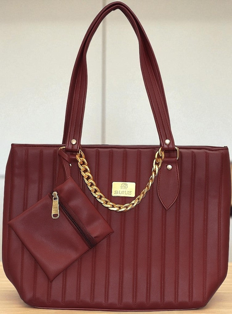 Maroon Genuine Leather Tote Bag For Women